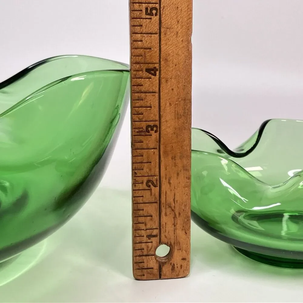 Vtg Anchor Hocking Forest Green Chip N Dip Bowls MCM 2pc Set (No Hanger)